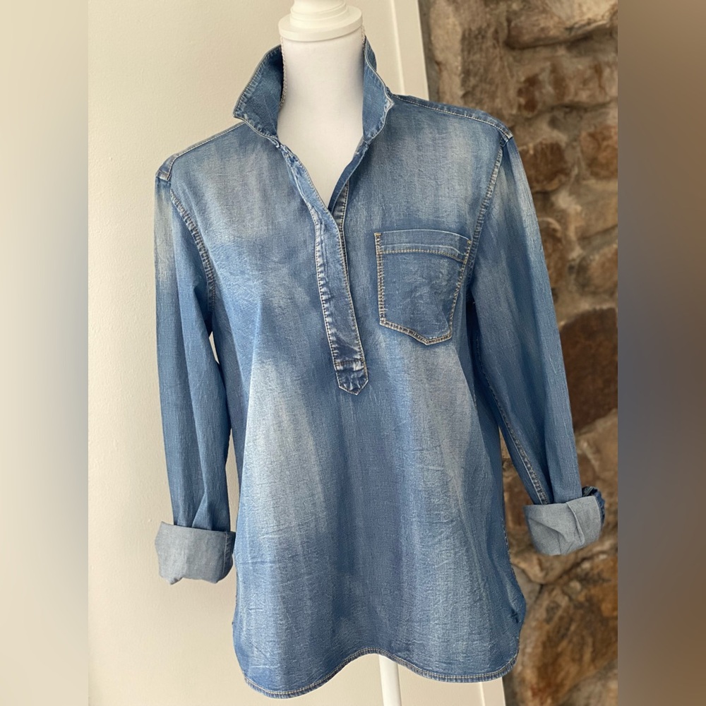 L.L. Bean Signature Vinatge Wash Denim Half Button down.